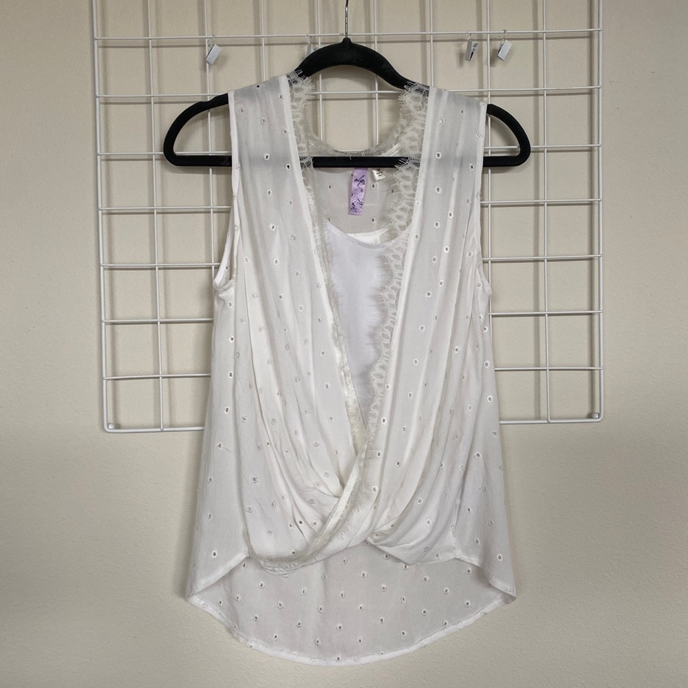 Alya Francescas White Eyelet Drape Front Top